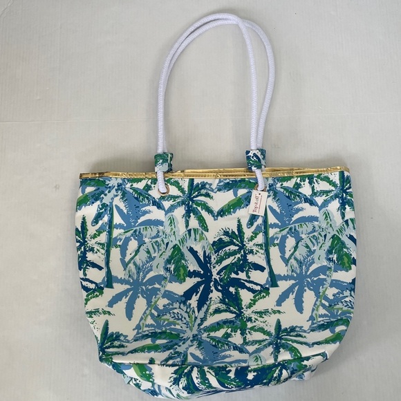 Top It Off Catalina Tote Bag Tropical Palm Print Tote Bag Blue and Green - Picture 8 of 15